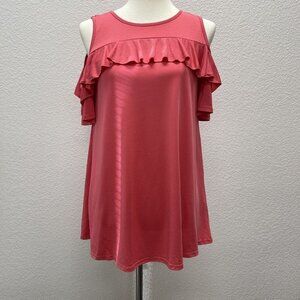 Ella Mara Womens Small Top Ruffled Cold Shoulder Sleeve Shirt Top Jersey Knit